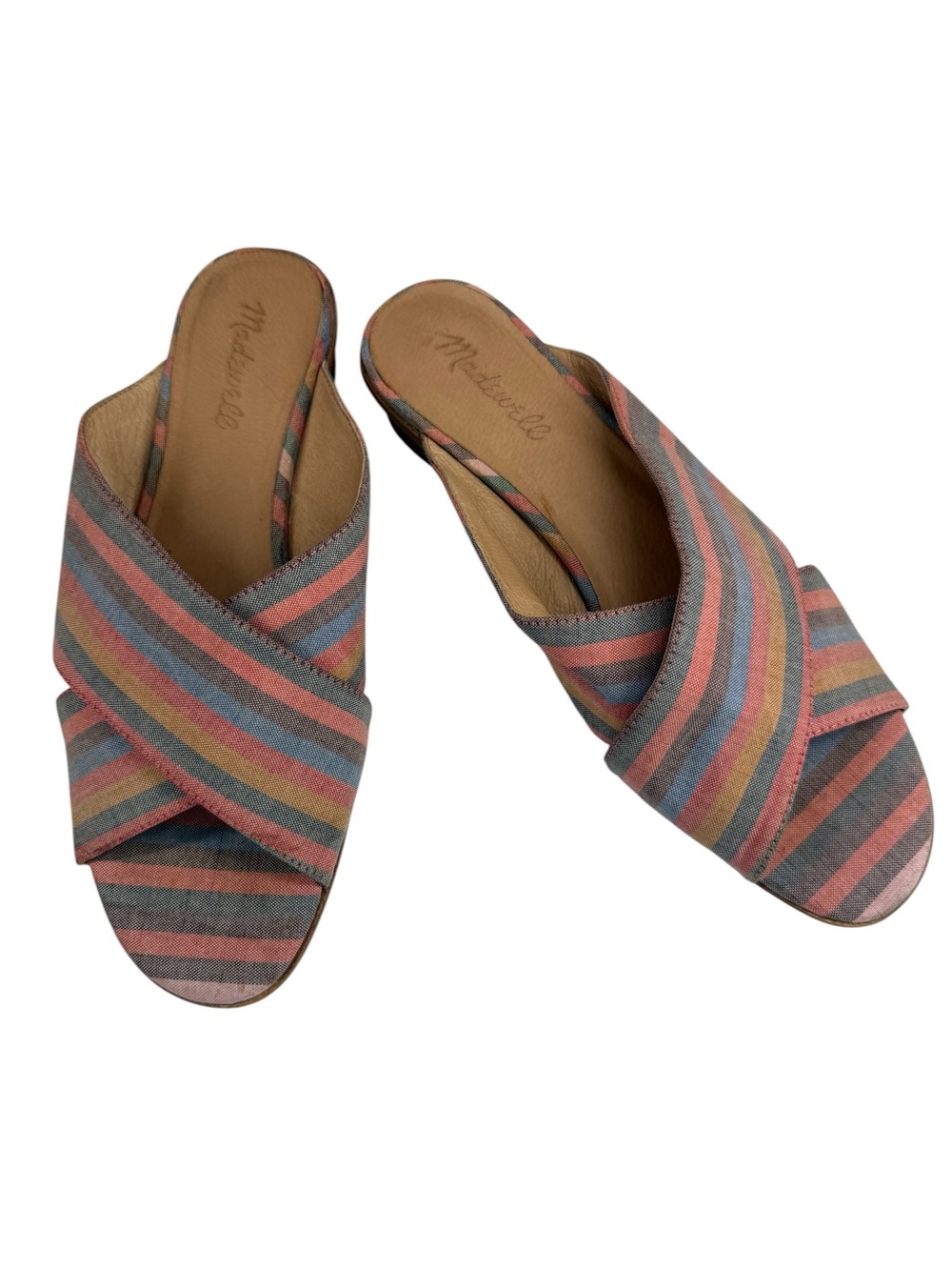Madewell Ruthie Crisscross Mule Rainbow Stripe Slide Sandals Size 9.5
